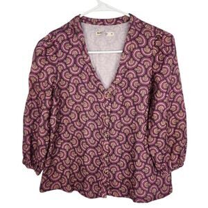MARINE LAYER Colette Double Cloth Blouse Top Fan Block S Cottagecore Farmhouse